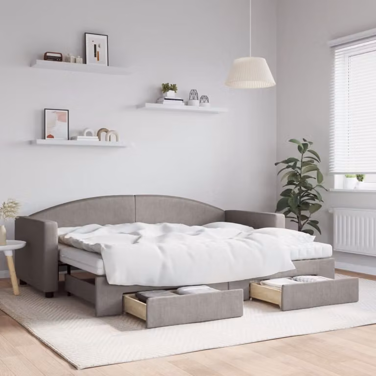 Maison Exclusive - Divano letto estraibile con cassetti, color taupe, 80x200 cm, rivestimento in tessuto