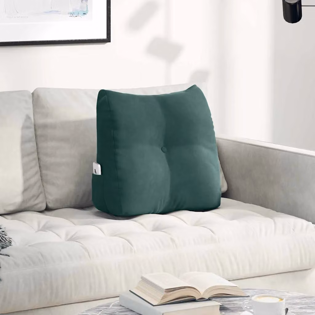 Cuscino per schiena ergonomico a cuneo vidaXL in velluto verde con rivestimento rimovibile L 45 cm x P 24 cm x H 50 cm