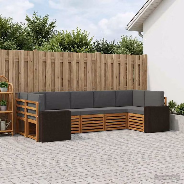 Set di divani da esterno vidaXL a forma di L composto da 7 pezzi in legno di acacia con cuscini beige e antracite