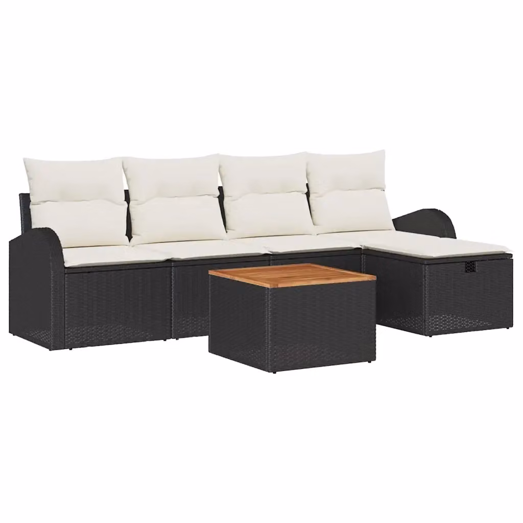 Set Divano da Giardino vidaXL a Forma di L in Polyrattan Nero con Cuscini e Tavolino da 6 Pezzi – 2
