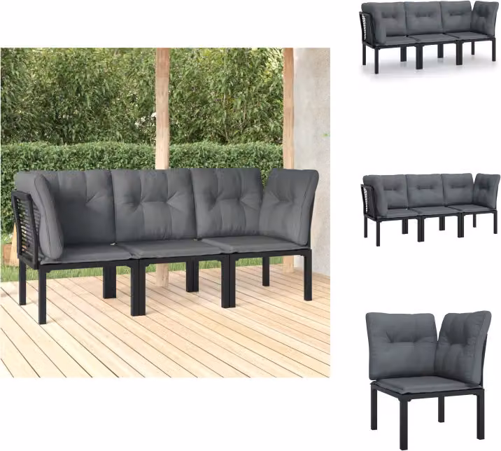 vidaXL Set di 3 pezzi da giardino in poly rattan nero e grigio - Set di mobili da giardino