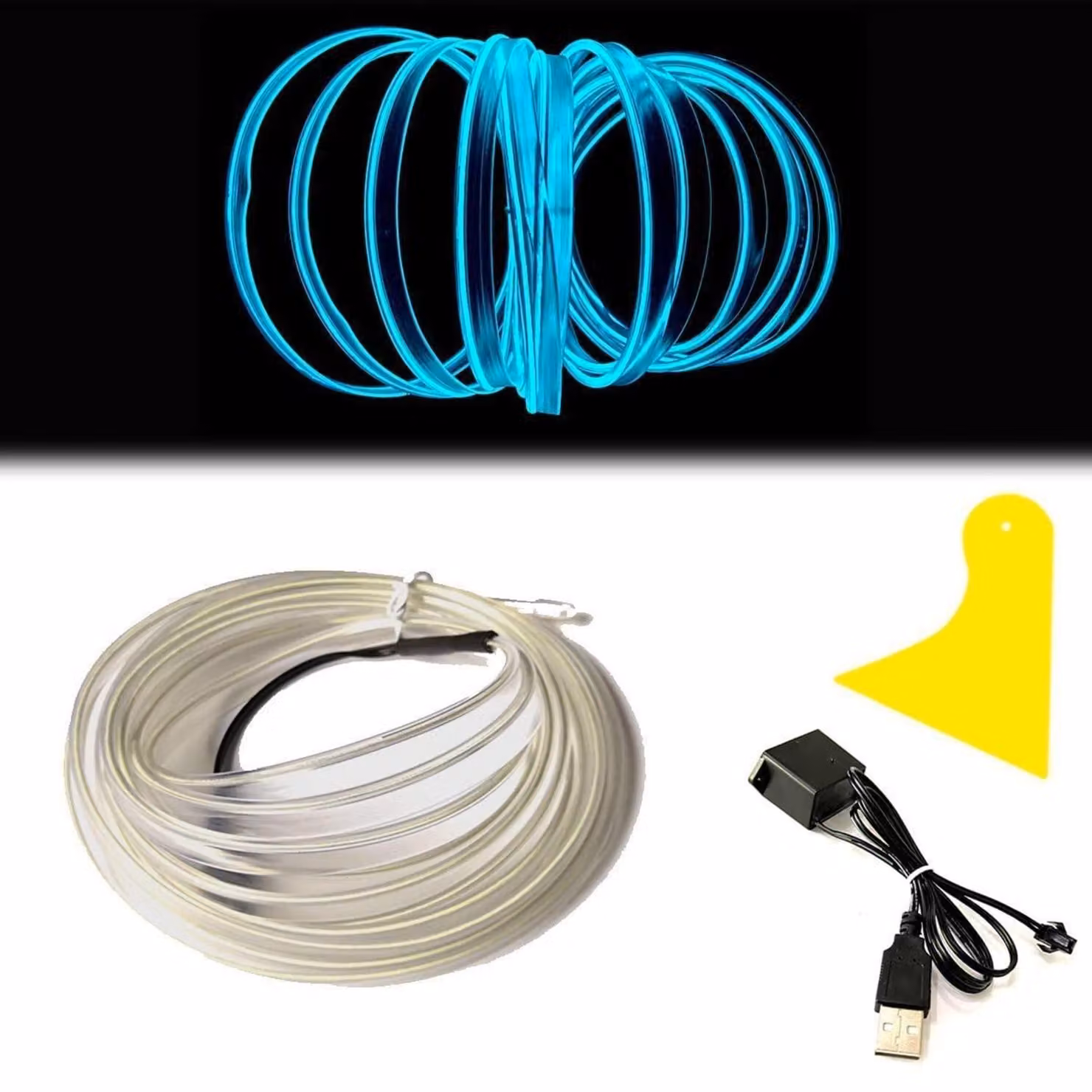 EL-Wire, tubo neon blu ghiaccio, 10 metri, striscia LED flessibile a 5V DC per la decorazione degli interni dell'auto