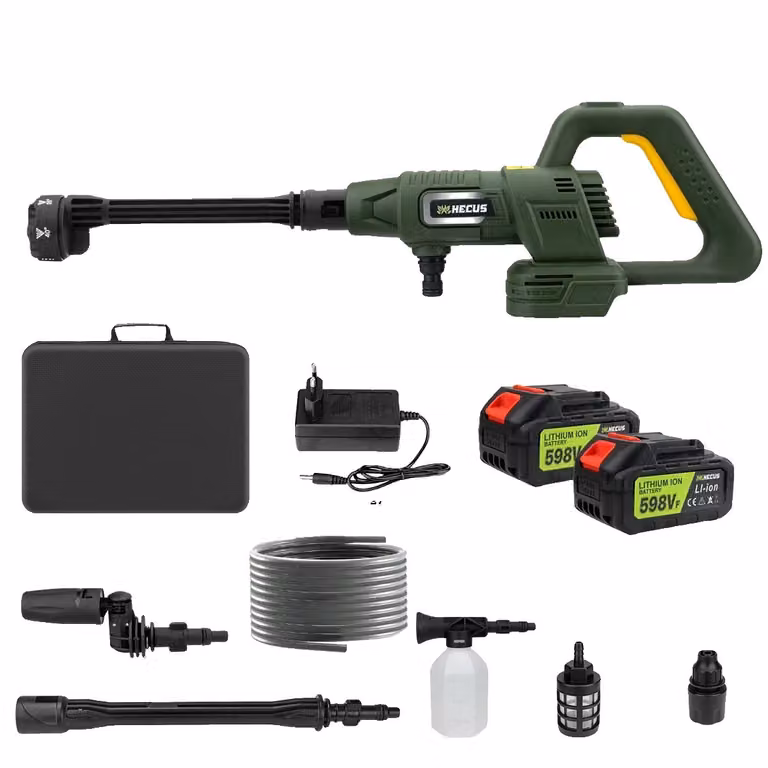 Idropulitrice, potenza 200 BAR, display digitale, motore brushless, 2 batterie