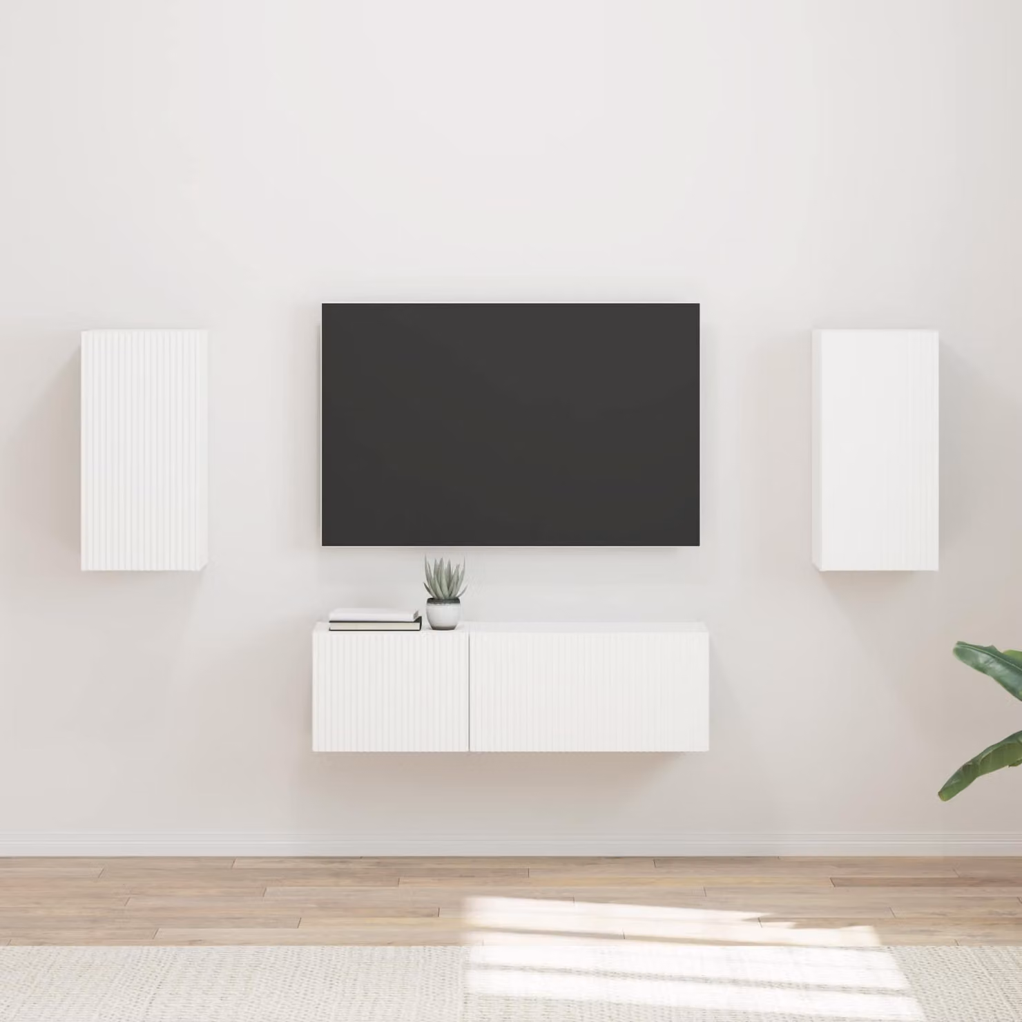 vidaXL Set di 4 Mobiletti da TV Moderni a Parete in MDF Bianco Opaco