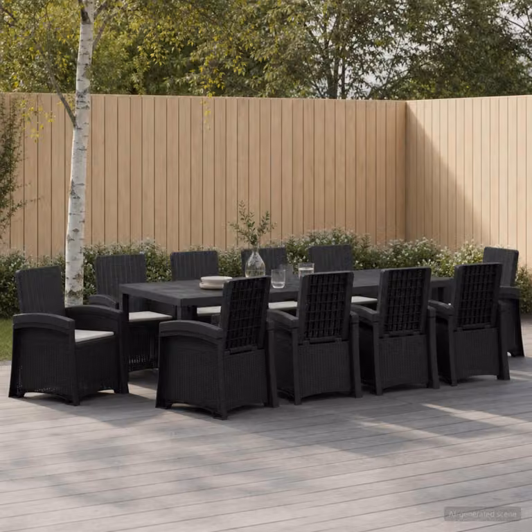 Set da pranzo per giardino e terrazza vidaXL in 11 pezzi, colore antracite e grigio chiaro