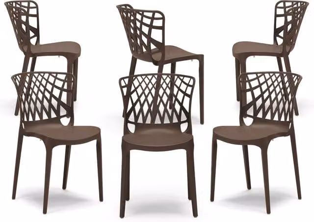 Set 6 sedie in polipropilene ARKO, 100% MADE IN ITALY, impilabile, idrorepellente, resistenza raggi UV, design moderno, ideale per sala da pranzo, cucina, bar, ristoranti o giardino, colore Brown