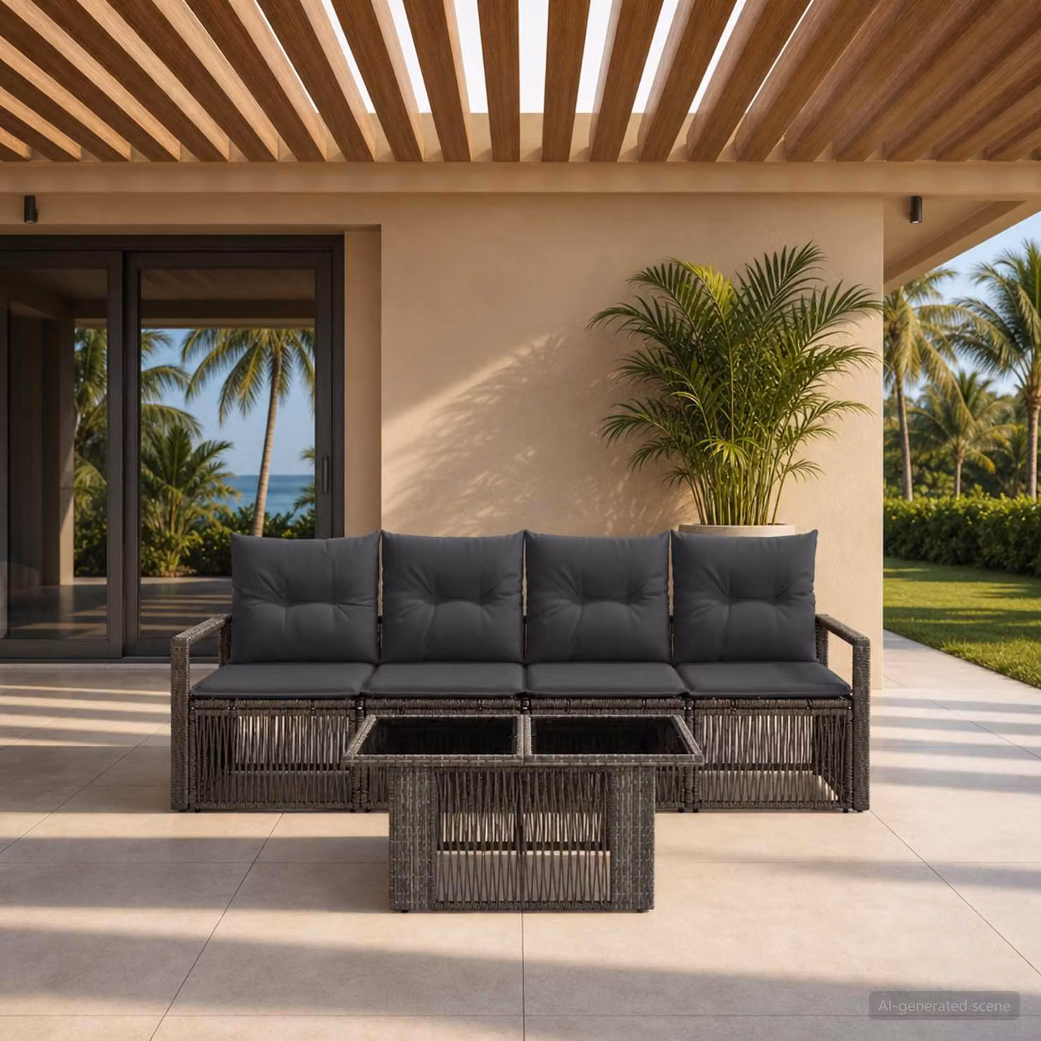 Set Divano da Giardino vidaXL 5 Pezzi in Polyrattan Grigio e Antracite con Cuscini e Tavolino
