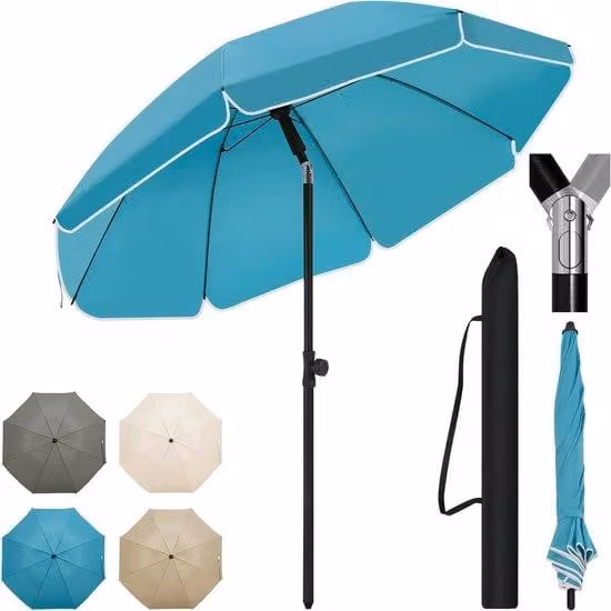 Ombrellone da spiaggia resistente al vento con trapano per l'ancoraggio - Ombrellone da spiaggia con protezione UV - Ombrellone per la spiaggia, ideale per creare ombra - Ombrellone da spiaggia per le vacanze, con sistema di regolazione per il vento - Omb