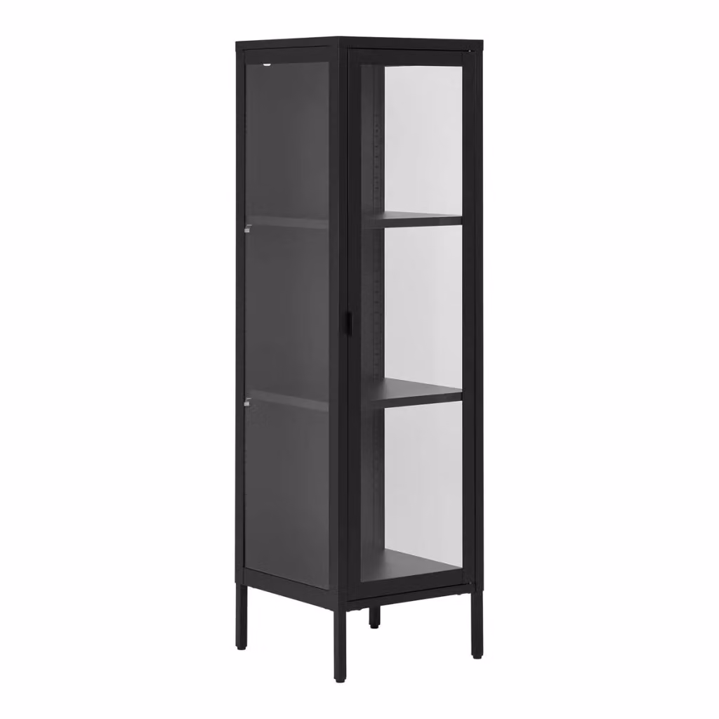 Vetrina Brisbane Slim Vikasa Home con anta in vetro e struttura in metallo nero, L/P/H: 40 x 35 x 140 cm – 2