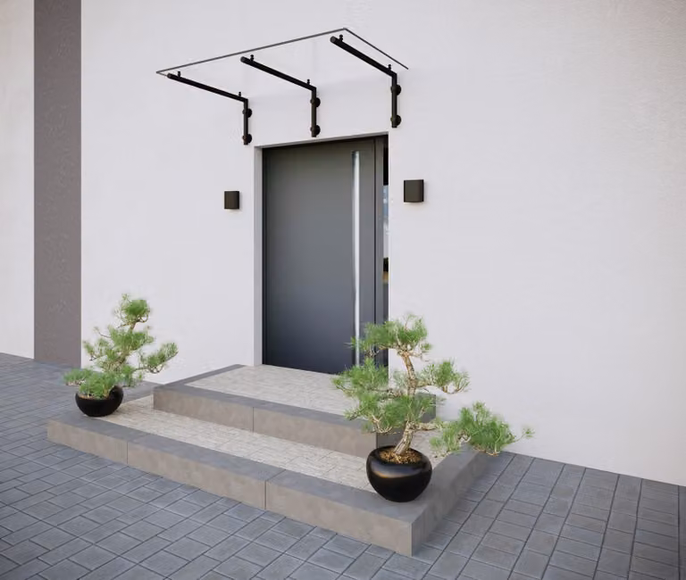 GlasHomeCenter baldacchino in vetro per porte in vetro trasparente 250x90cm supporto in acciaio inox nero