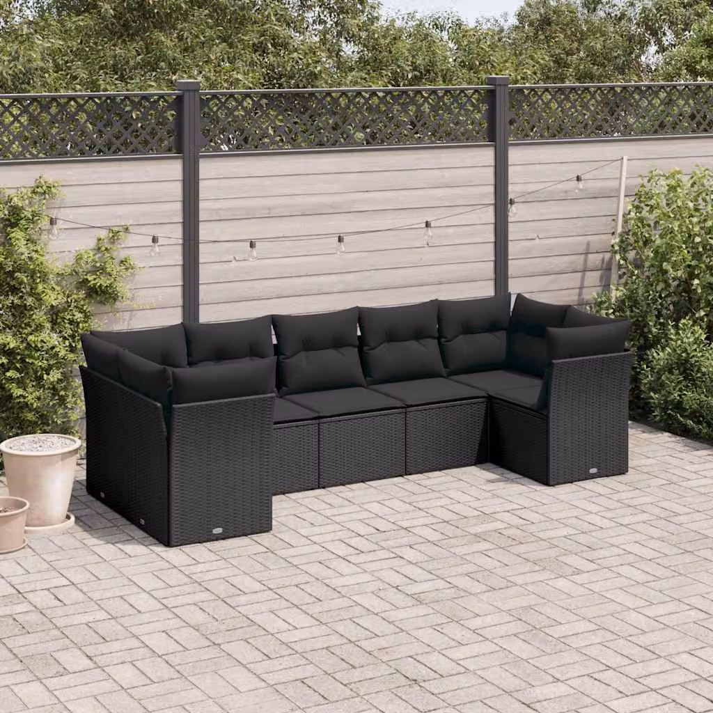 vidaXL Set Divani da Giardino a L con Cuscini 7pz Nero Polyrattan – 1