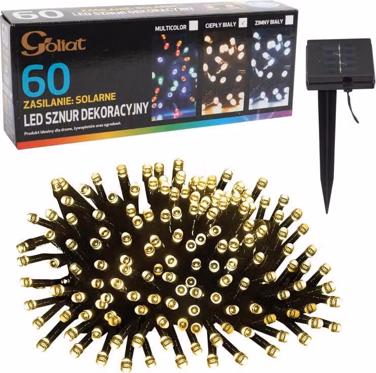Luci per albero di Natale a energia solare 60 LED, colore bianco caldo