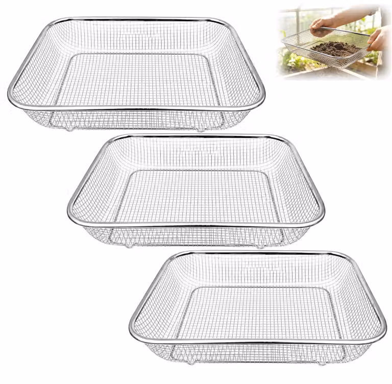 Set di setacci da giardino, composto da 3 pezzi, in acciaio inossidabile, per compost e terra