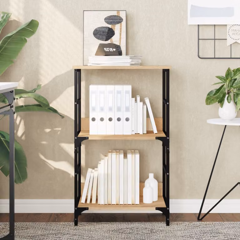 Libreria in stile industrial vidaXL in legno e metallo color rovere, L 50 cm x P 33 cm x H 82 cm