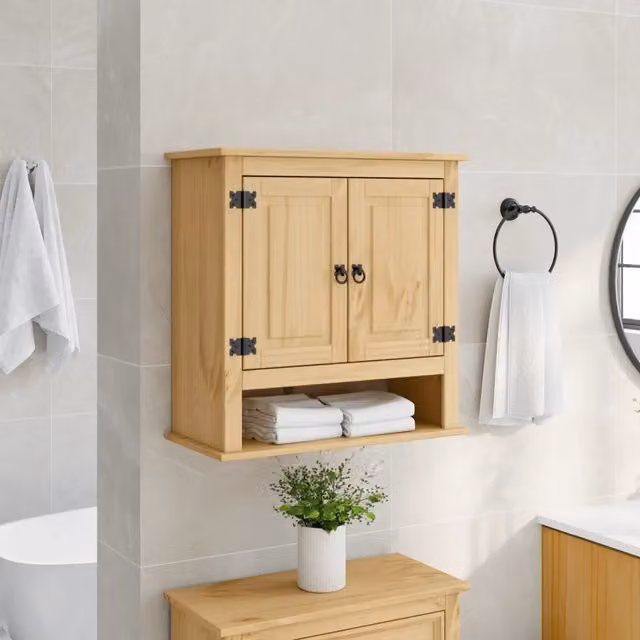 Mobile Bagno a Parete vidaXL in Legno di Pino Rustico Marrone L: 70 cm, P: 33 cm, H: 71,5 cm