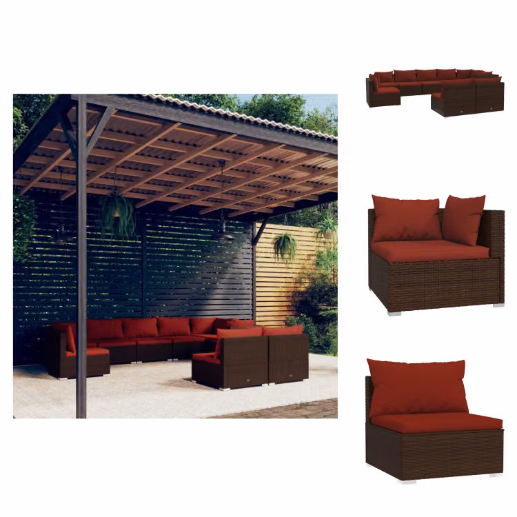 vidaXL Set 9 pezzi con cuscini in rattan marrone - Set di mobili da giardino