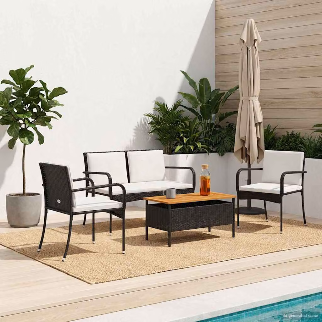 Set da giardino moderno vidaXL in polyrattan e legno di acacia nero