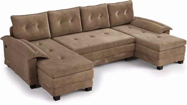 Divano Letto Modulare a U 278 cm in Chenille con Funzione Letto Estraibile e Porta USB, Cuscini Bracciolo Rimovibili, Colore Kaki