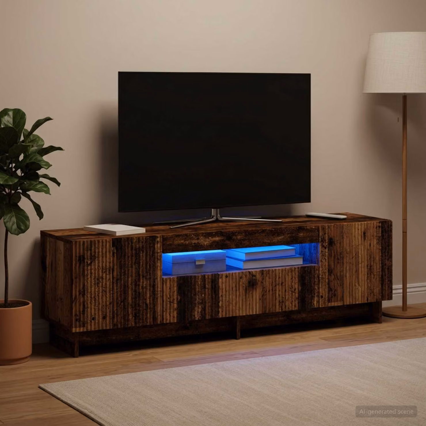 Mobile TV LED vidaXL in legno antico marrone L 153 x P 35 x H 43 cm