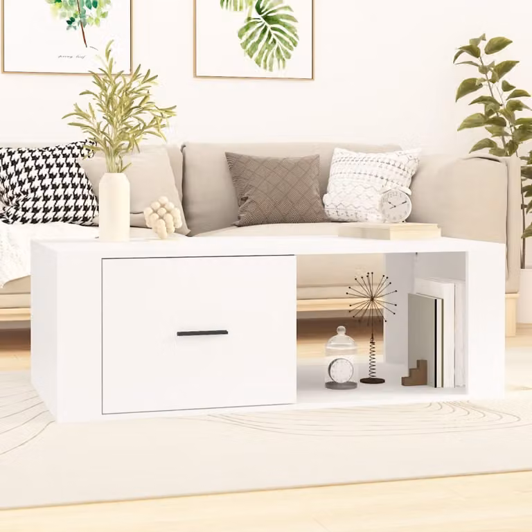 vidaXL Tavolino da Salotto Moderno Bianco in Legno Multistrato L/P/H: 100 x 50,5 x 35 cm