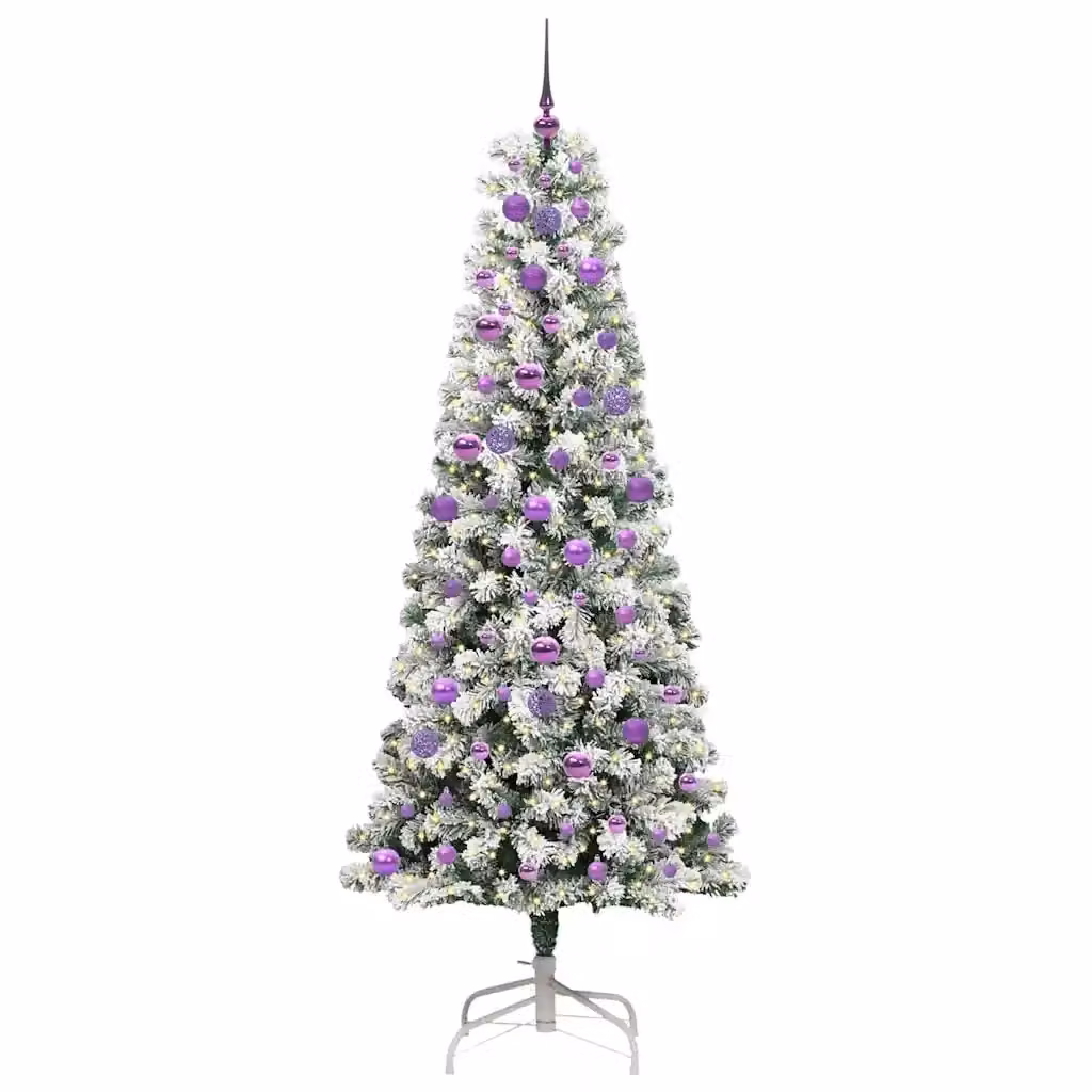 Albero di Natale artificiale moderno vidaXL con rami pieghevoli e luci LED bianco caldo, disponibile in verde o bianco, Altezza: 210 cm – 2