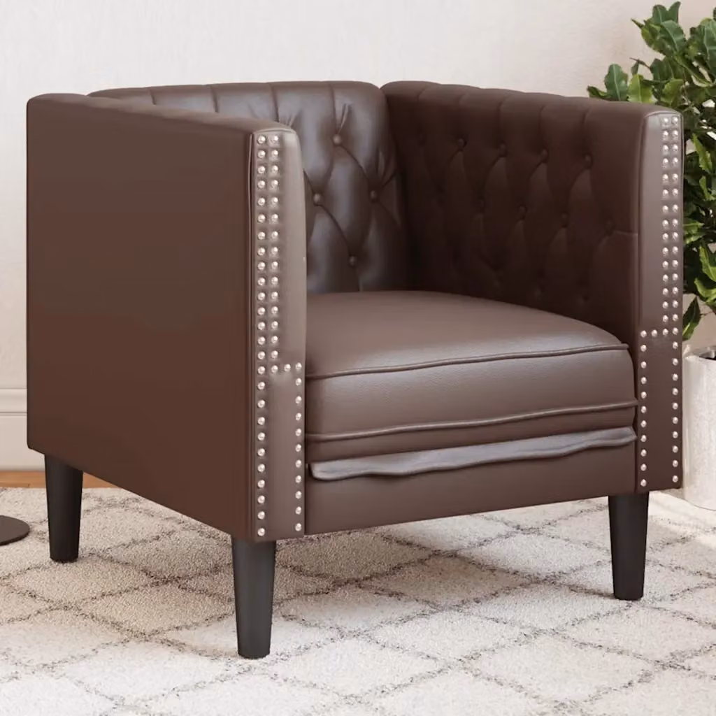 Poltrona Relax Chesterfield in Similpelle Marrone con Braccioli – 2