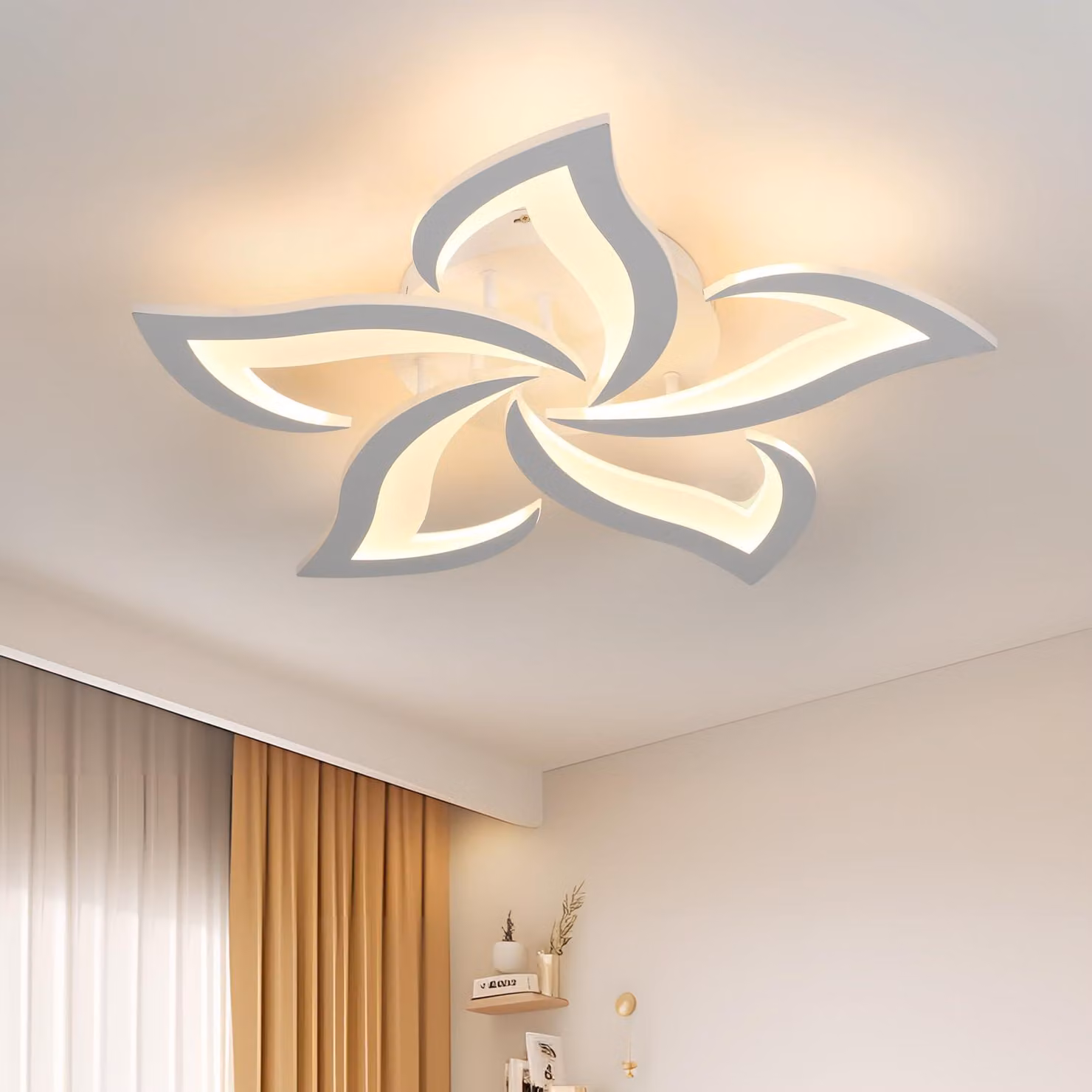 Lampada da soffitto LED moderna, 60W, design a forma di petalo, bianca, 3000K – 5 luci – Bianca, 3000K