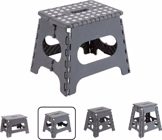 Uniqoos® Sgabello pieghevole da 27 cm, sgabello pieghevole in polipropilene, portatile, capacità di carico di 150 kg, colore grigio – per bambini e adulti, cucina, bagno, campeggio, giardino
