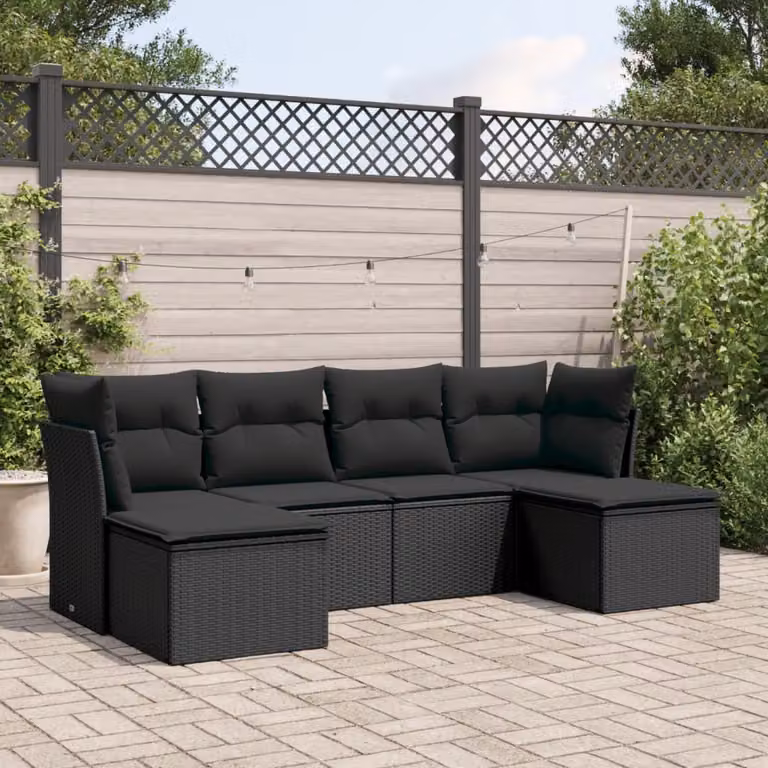 Maison Exclusive - Set Divano da Giardino 6 pz con Cuscini Nero in Polyrattan