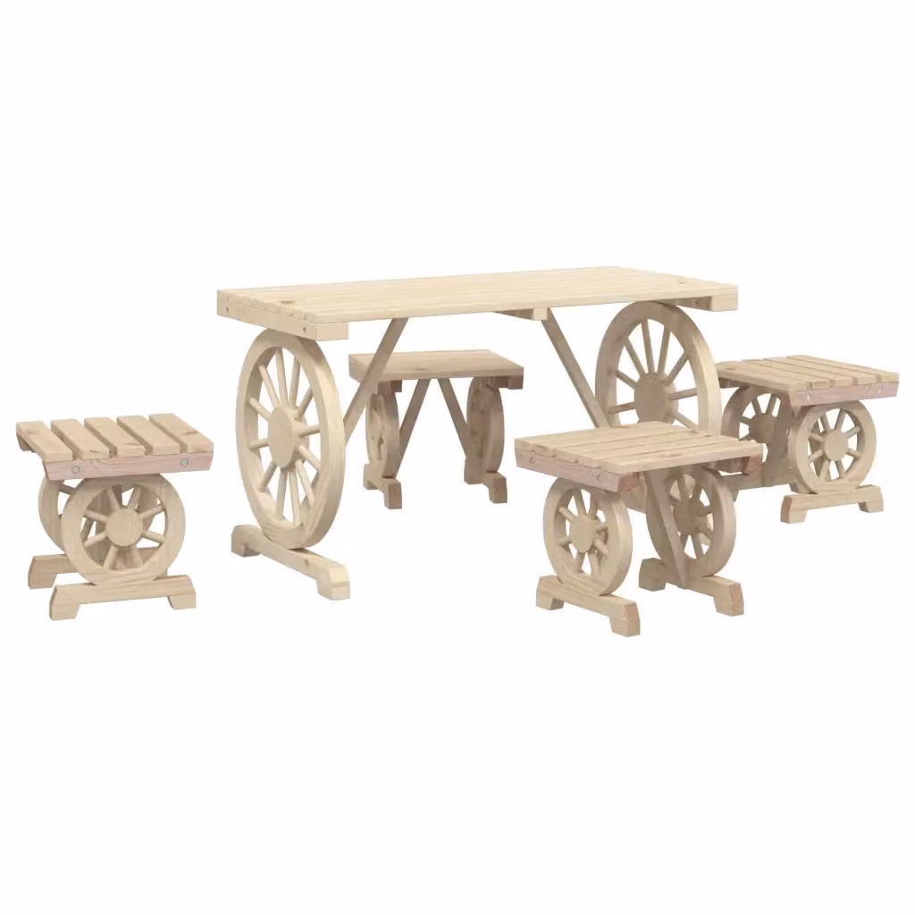 Set da Pranzo da Giardino vidaXL in Legno di Abete Beige, 5 Pezzi – 2