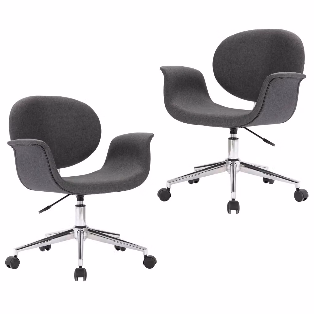 Set di 2 sedie da pranzo girevoli vidaXL in tessuto grigio con ruote e design moderno per ufficio o casa, H 87.5 x L 62.0 x P 59 cm – 2