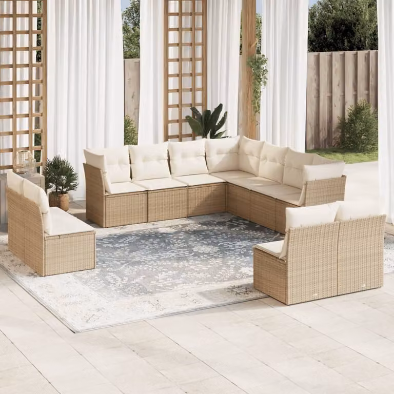 Maison Exclusive - Set Divani da Giardino 11 pz con Cuscini Beige in Polyrattan
