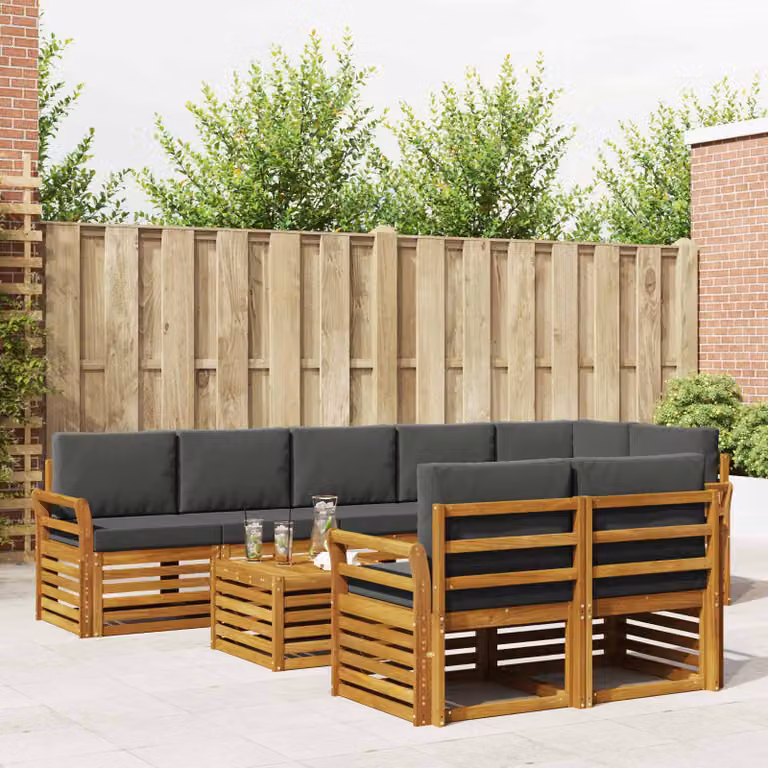 Set di divani da esterno vidaXL a forma di U composto da 9 pezzi in legno di acacia con cuscini in poliestere antracite e beige