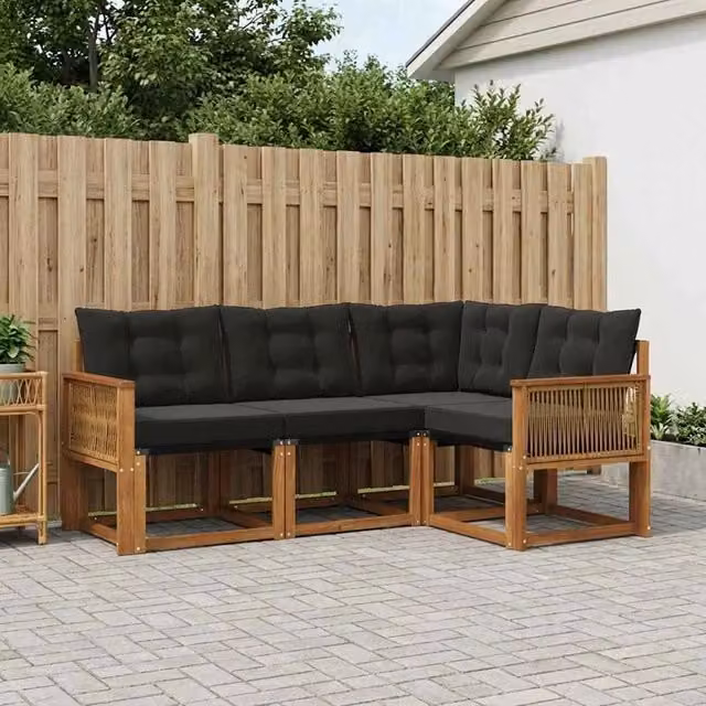 Set di divani da esterno 4 pz Naturale e Nero 3381924