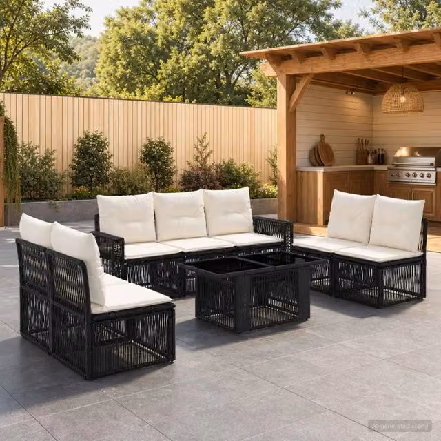 Set Divano da Giardino 8 pz Nero e Bianco Crema polyrattan 3436774