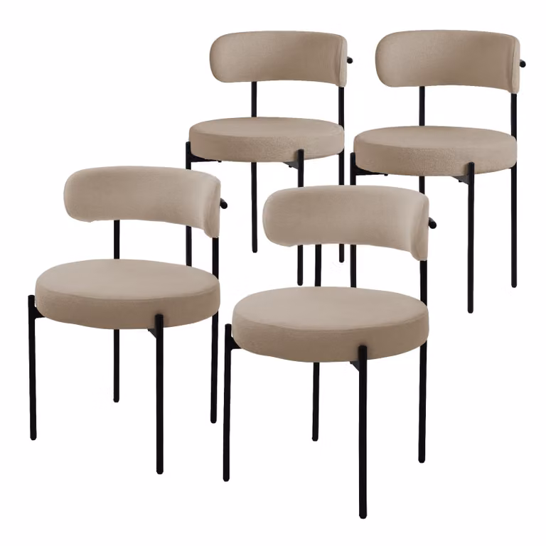 ML-Design set di 4 sedie per sala da pranzo, sedia da cucina, in tessuto teddy marrone, sedia da soggiorno con schienale, sedie imbottite con gambe in metallo, sedia lounge