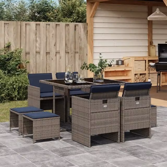 Set da pranzo da giardino da 9 pz con Cuscini Grigio 3277728