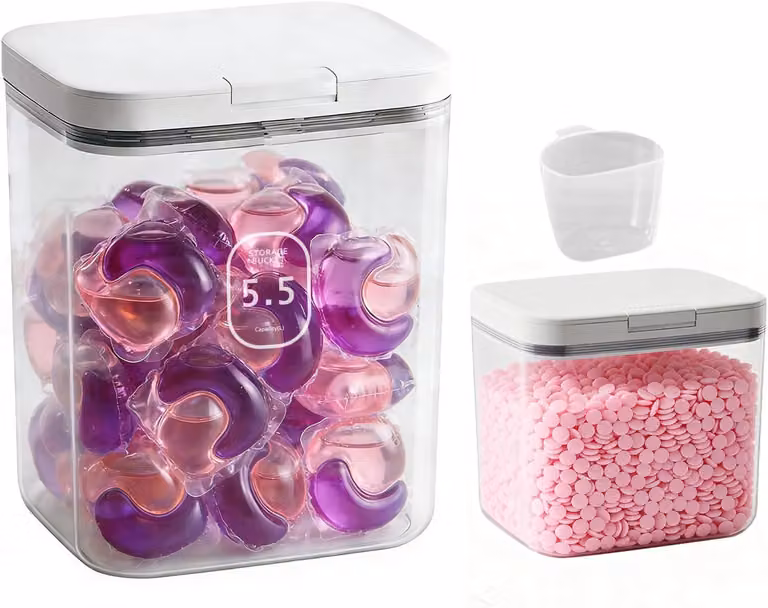 Set di contenitori ermetici, capacità 5,5L + 1,2L, impilabili, trasparenti, per la cucina