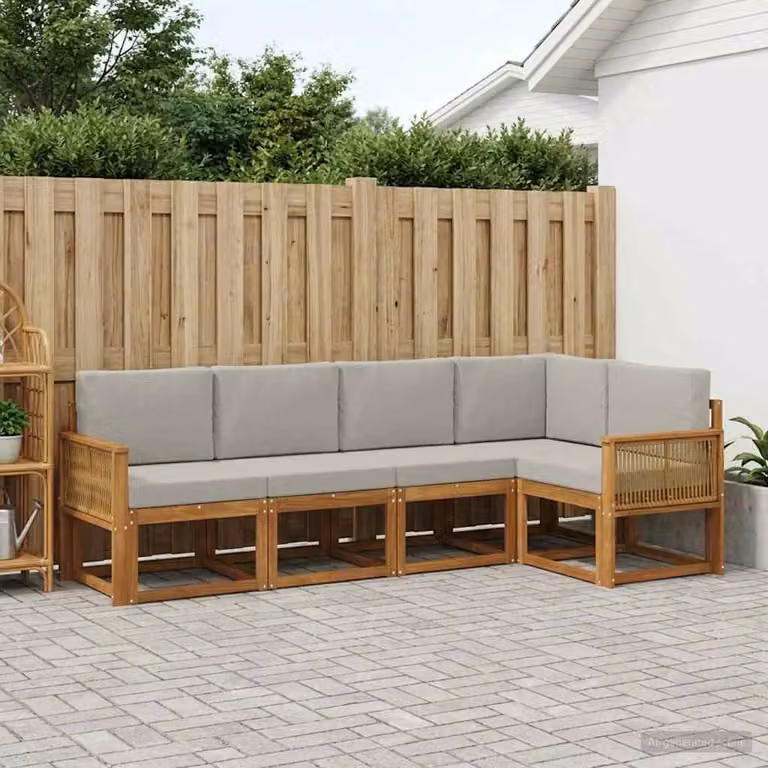 Set di divani da esterno a L vidaXL in legno di acacia con cuscini, beige e grigio