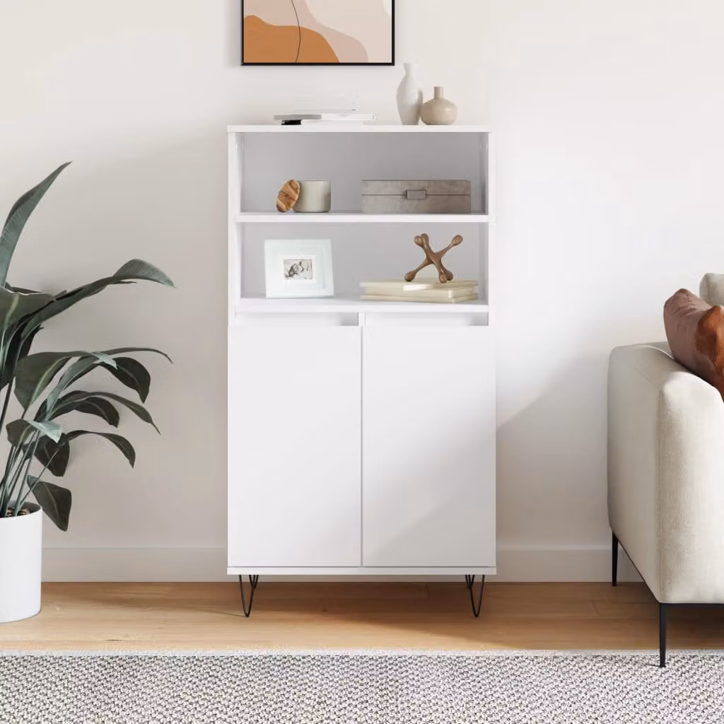 Credenza Alta vidaXL Bianca in Stile Industrial con Ante a Battente e Ripiani Interni L: 60 cm, P: 36 cm, H: 110 cm