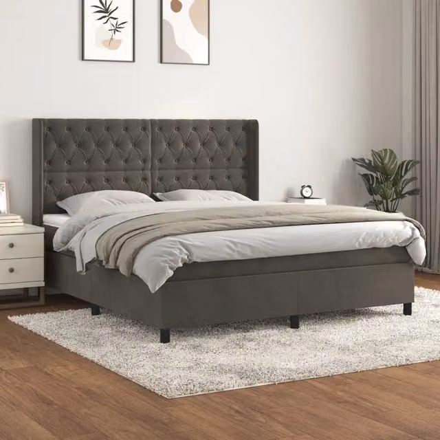 Letto Ibrido vidaXL con Giroletto a Molle e Materasso in Velluto Grigio e Bianco L/P: 160 x 200 cm – 1