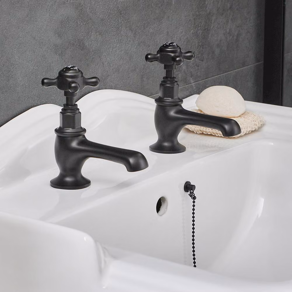 Coppia Rubinetti Lavabo A Croce – Nero – Elizabeth