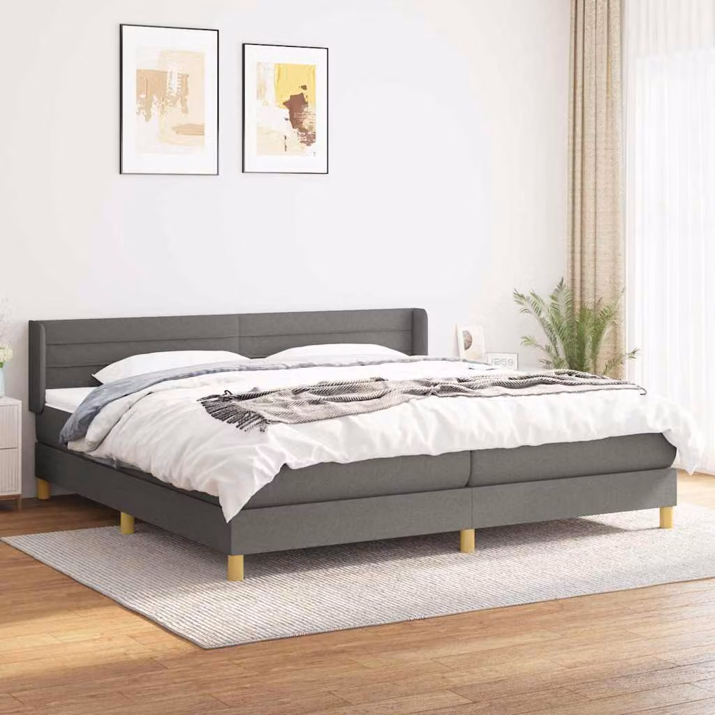 vidaXL Giroletto a Molle con Materasso Ibrido in Tessuto Grigio e Bianco L/P: 200 x 200 cm – 1