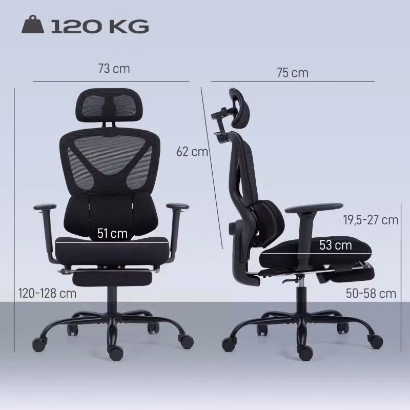 Sedia da ufficio ergonomica WISHDOR nera con poggiatesta, braccioli e ruote girevoli a 360 gradi – 2