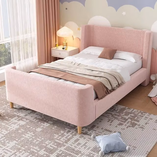 Letto Singolo Imbottito per Bambini ¨C MINIMAL ¨C Rosa, Velluto, 90x200
