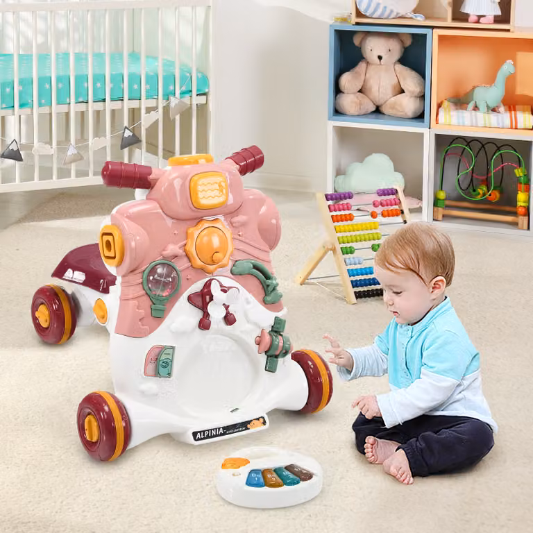 Costway Centro attività Primi passi 3 in 1 con luci e musica, Deambulatore per bambini, Rosa e Rosso
