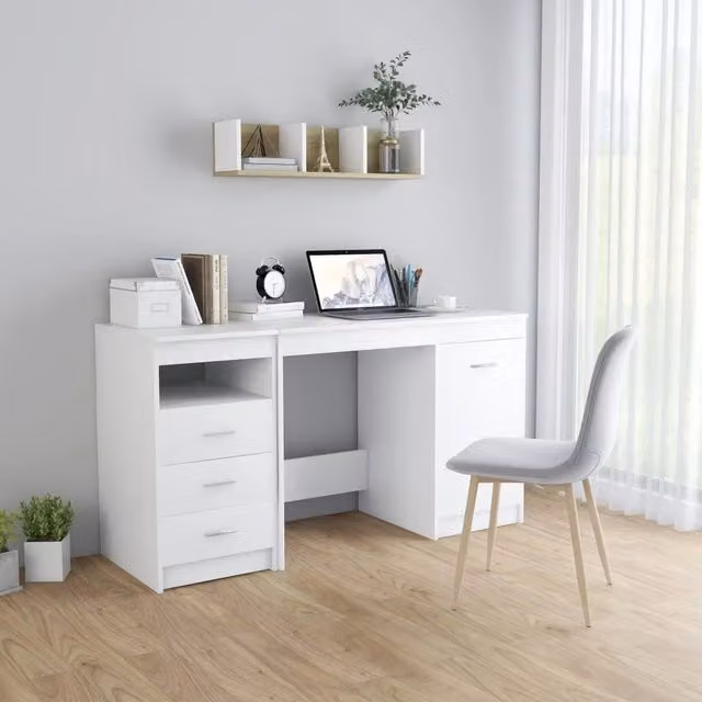 Scrivania moderna bianca vidaXL in legno L: 140 cm, P: 50 cm, H: 76 cm
