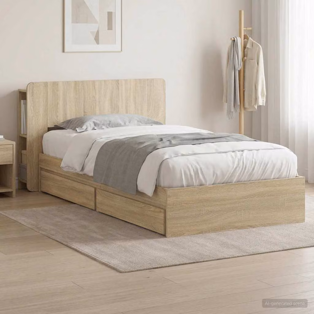 vidaXL Telaio letto con contenitore e cassetti in legno Rovere Sonoma marrone L 190 x P 90 cm
