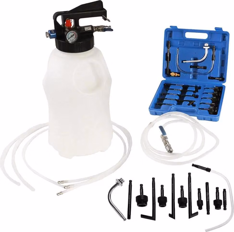 Kit per il cambio dell'olio motore - Dispositivo pneumatico 2-in-1 per il cambio dell'olio - Contenitore da 10 litri - Aspiratore e riempitore per olio - Cambio dell'olio del cambio - Con adattatore per olio automatico (ATF)