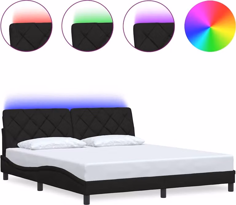 Giroletto con LED senza Materasso Nero 180x200 cm in Tessuto